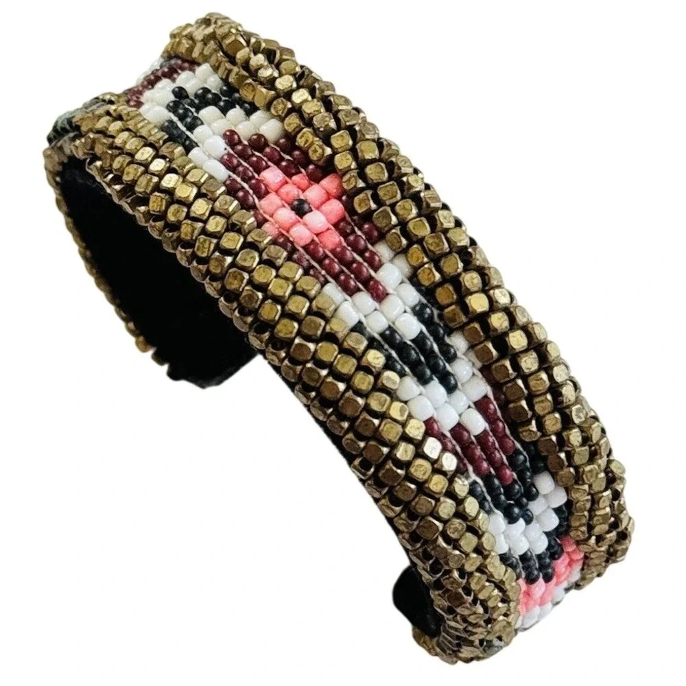 Maison Scotch Cuff Bangle Bracelet Beaded Glass Boho Statement OOAK Artisan Rare
